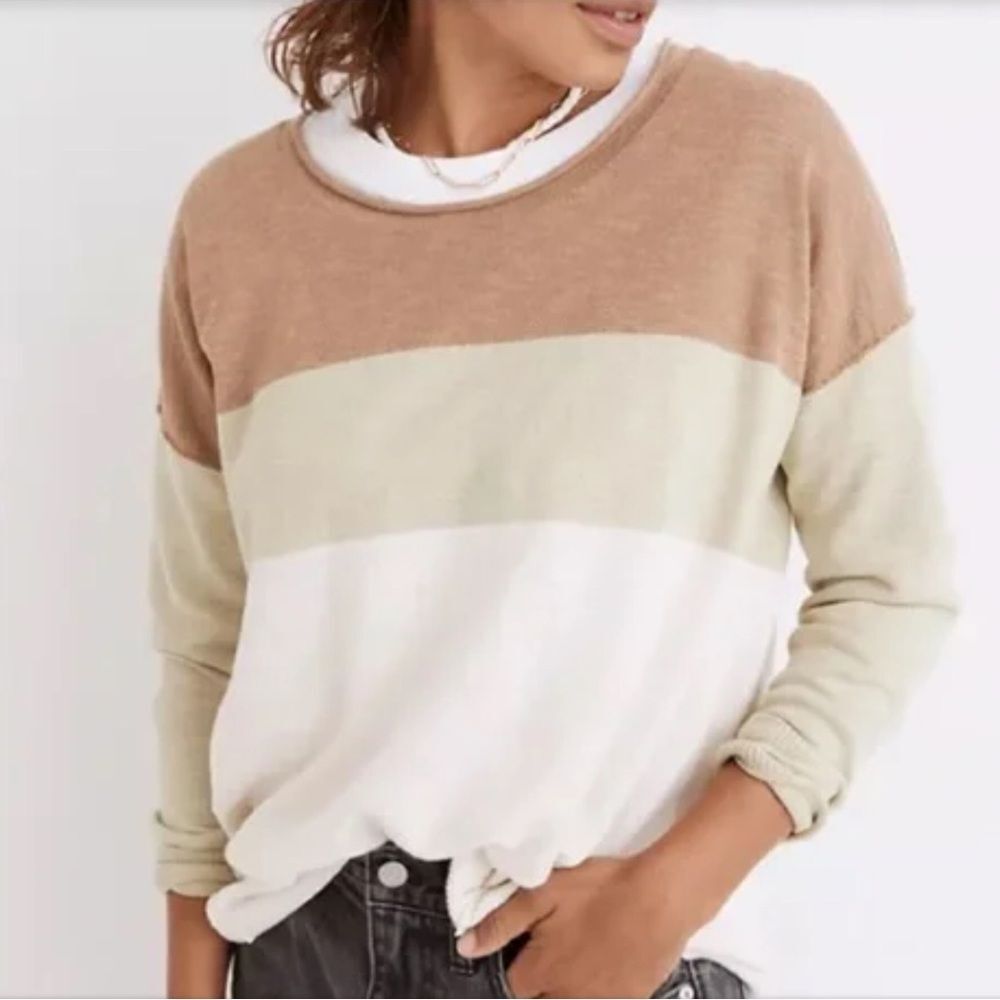 Madewell Palmdale Pullover Womens Size Large Linen Colorblock Sweater Prep Knit